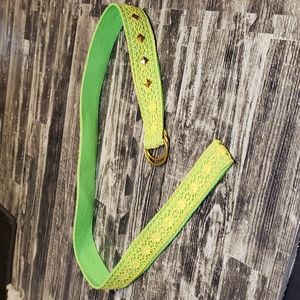 Bright Green and Yellow Lace Belt with Gold Studs and Gold Accents